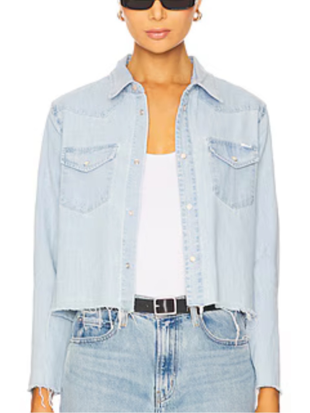 Mother The Super Ex's Crop Step Fray Denim Shirt in No End In Sight! Size L